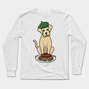 Cute Big Dog is eating spaghetti Long Sleeve T-Shirt